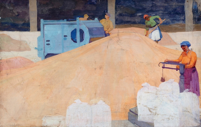 Карахан Николай Георгиевич (1900–1970) «Уборка зерна». 1946. Холст, масло, 63x98 см.