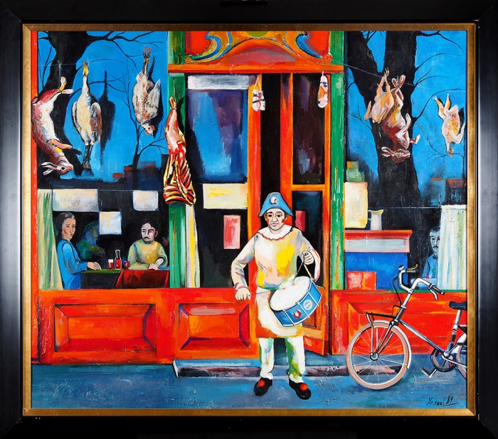 [Представитель «газаневской культуры»] Есауленко (Есаул) Евгений Николаевич (1942–1994) «Paris, cafe de Patisserie». 1989. Холст, масло, акрил, 95x110 см (в свету).