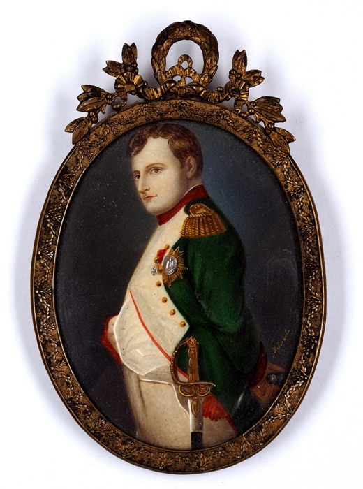 Неизвестный художник «Миниатюрный портрет Наполеона Бонапарта». XIX век. Бумага, акварель, белила, 7,8x5,8 см (овал в свету).
