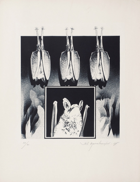 Кропивницкий Лев Евгеньевич (1922–1994) «Летучие мыши». 1975. Бумага, офорт (мягкий лак), 70x55 см (лист), 50x42 см (оттиск).