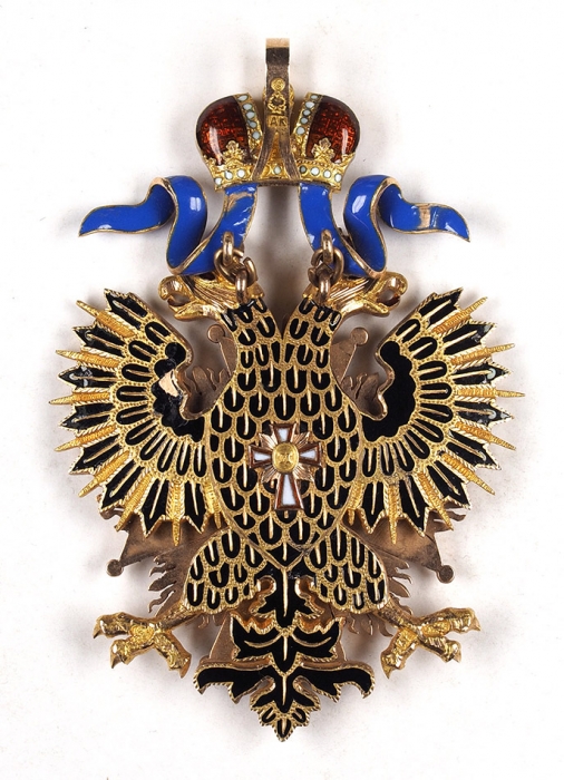 Звезда, знак и лента Ордена Белого Орла. Россия, последняя треть XIX века; лента — начало XX века.
