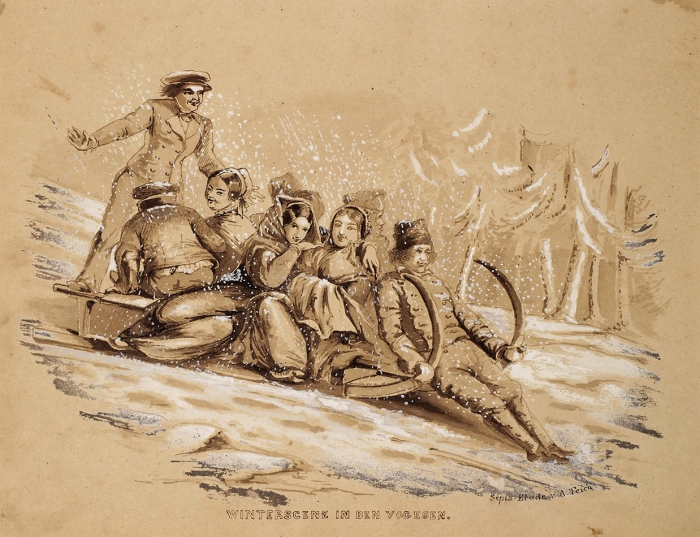 Антон фон Тайх (Teich) «Зимняя сцена в Вогезах». 1850-е. Бумага, сепия, белила, 18,5x24 см (в свету).