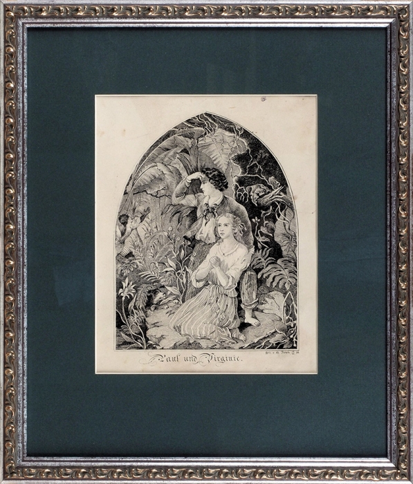 Антон фон Тайх (Teich) «Поль и Виргиния». 1856. Бумага, тушь, перо, 22x17,5 см (в свету).