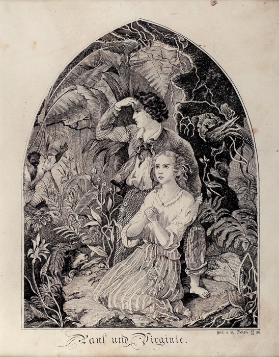 Антон фон Тайх (Teich) «Поль и Виргиния». 1856. Бумага, тушь, перо, 22x17,5 см (в свету).