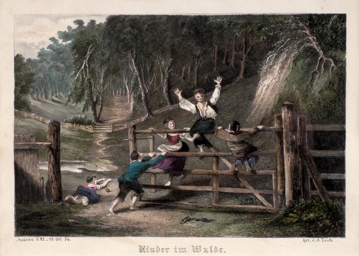 Антон фон Тайх (Teich) «Дети в лесу». 1856. Бумага, акварель, 16x22,7 см (в свету).