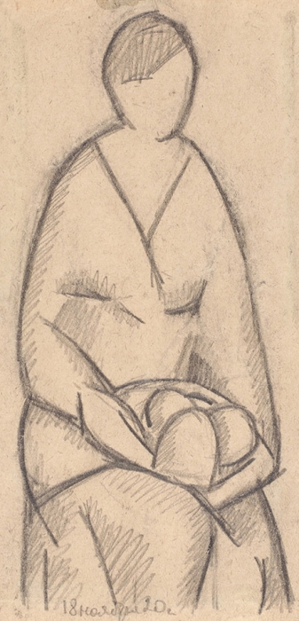 Лапин Василий Алексеевич (1903–1965) «Сидящая женщина». 1920. Бумага, графитный карандаш, 17,7x8,8 см.