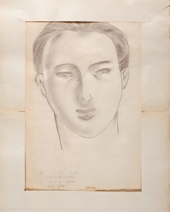 [«Это — голова, глаза, рот плюс то, что я о вас знаю...»] Матисс Анри (Henri Matisse) (1869–1954) «Портрет Ильи Эренбурга». 1946. Бумага, графитный карандаш, 40,5x28,7 см.
