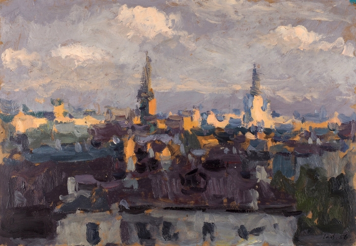 Волков Юрий Александрович (1919–1990) «Пейзаж. Москва». 1956. Картон, масло, 20,2x29 см.
