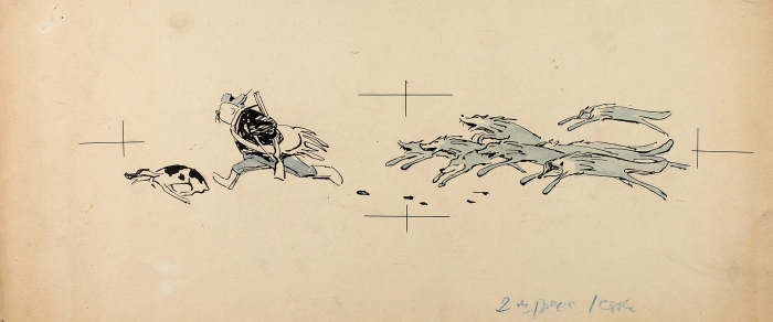 Сойфертис Леонид Владимирович (1911–1996) Рисунок для журнала «Крокодил». 1950-е. Бумага, тушь, перо, акварель, 17,5x41,5 см.