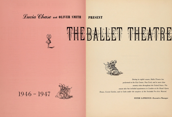 [У истоков Американ балле тиэтр] Люсия Чейз и Оливер Смит представляют Балетный театр / обложка Евгения Бермана. [Lucia Chase and Oliver Smith present The Ballet Theatre. 1946-1947. На англ. яз.] Нью-Йорк: The Hudson Press, 1946.