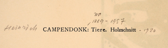 [Собрание Л. Кропивницкого] Кампендонк Генрих (Heinrich Campendonk) (1889–1957) «Животное». 1920. Бумага, ксилография, 24x32,5 см (лист).