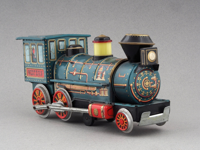 Металлическая заводная игрушка: Паровоз Western special locomotive. Япония: Trade mark Modern Toys, 1970-е.
