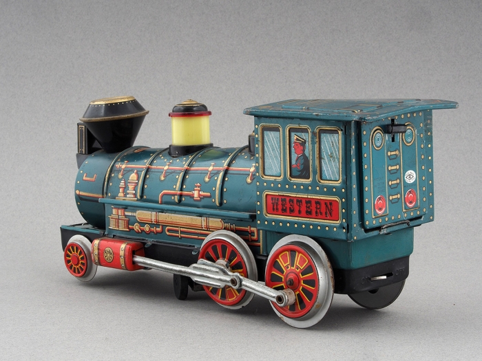 Металлическая заводная игрушка: Паровоз Western special locomotive. Япония: Trade mark Modern Toys, 1970-е.