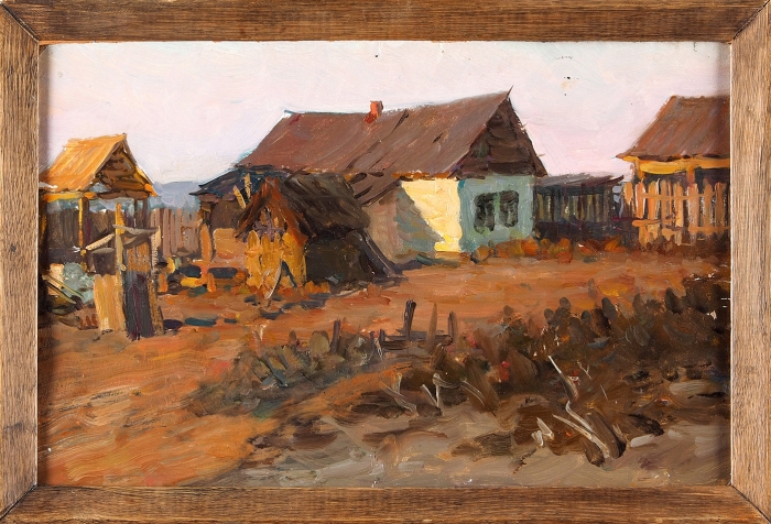 Аралов Владимир Николаевич (1893–1972) «Деревенский пейзаж». 1949. Картон, масло, 21,5x33,5 см.
