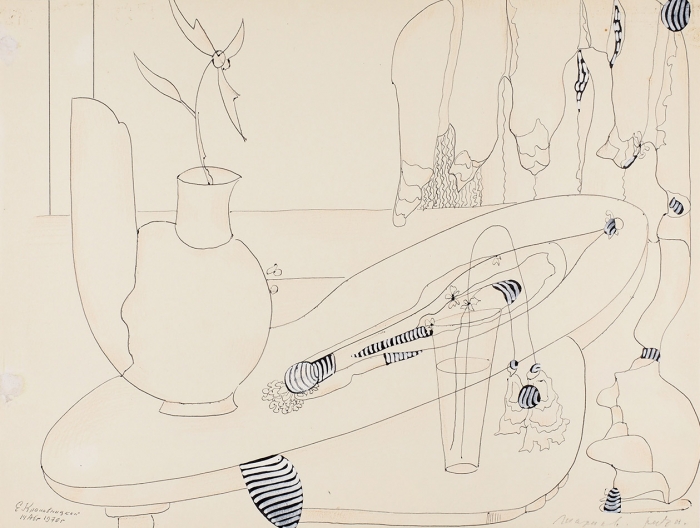 Кропивницкий Евгений Леонидович (1893–1979) «Натюрморт». 1970. Бумага, шариковая ручка, цветной карандаш, белила, 23,7x31,4 см.