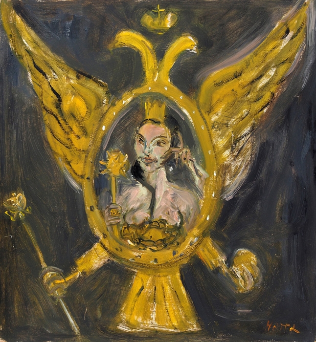Конышева Натта Ивановна (1935-2022) «Алена с булавой». 2011. Оргалит, масло, 63,7x59 см.