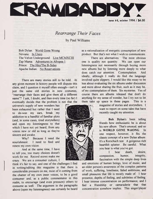 [Первый в мире рок-журнал за полтора года до «Rolling Stone», 1966]. Уильямс, Пол, издатель. Crawdaddy! № 4, 1994.