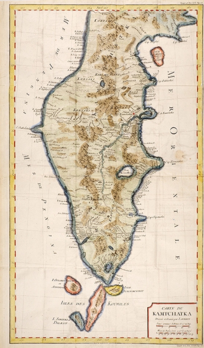 Гравированная карта Камчатки и Курильских островов [Carte du Kamtchatka. Dressée et Gravée par Laurent. На фр. яз.]. [Париж, 1757].