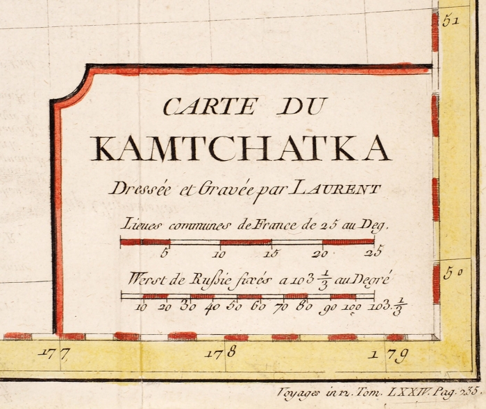 Гравированная карта Камчатки и Курильских островов [Carte du Kamtchatka. Dressée et Gravée par Laurent. На фр. яз.]. [Париж, 1757].