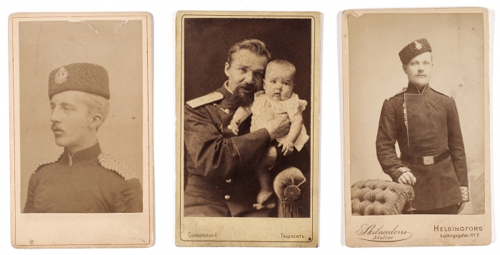 Лот из трех фотографии визитного формата. Гельсингфорс; Ташкент: Skilnadens Atelier; Фотография К. Сциборовского, [1890-е].