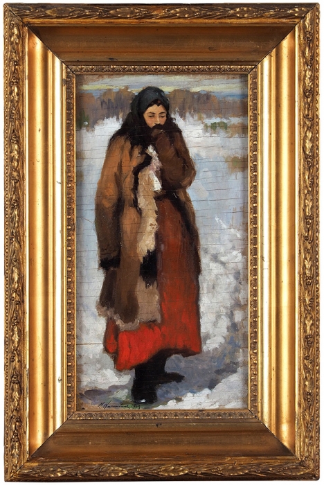 Касаткин Николай Алексеевич (1859-1930) «Крестьянка». 1903. Фанера, масло, 33x18 см.