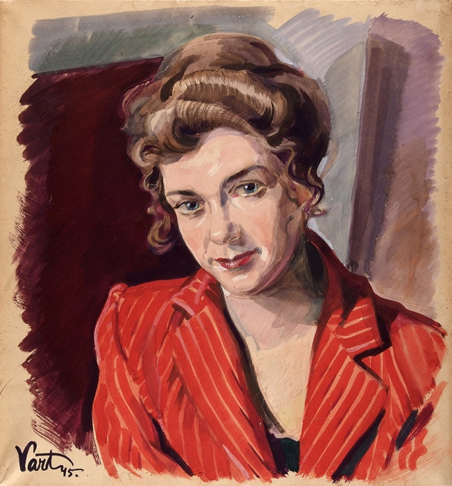 Иконников (Варт) А.В. (1903–1960) «Женский портрет». 1945. Бумага на картоне, гуашь, 47,3x44,3 см.