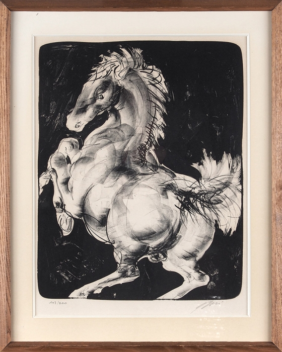 Эрни Ганс (Hans Erni) (1909–2015) «Лошадь, встающая на дыбы». 1968. Бумага, литография, 42,5x32,5 см.