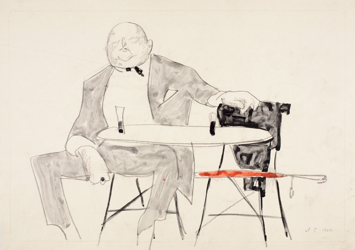 Сойфертис Леонид Владимирович (1911–1996) «Париж. В кафе». 1961. Бумага, графитный карандаш, акварель, 29x40,5 см.