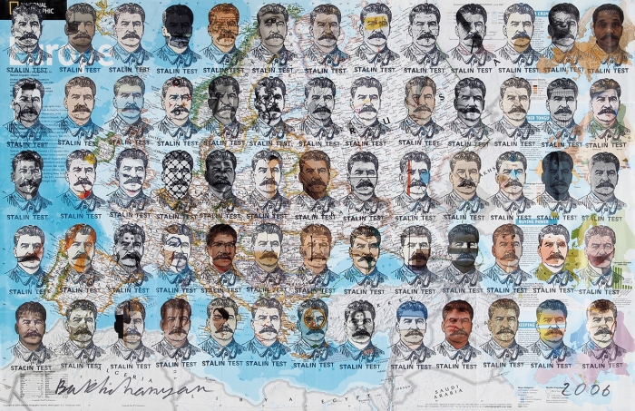 [Собрание семьи художника] Бахчанян Вагрич Акопович (1938–2009) «Сталин-тест. National Geographic». 2006. Бумага, авторская техника, 51x78,5 см.