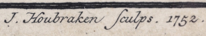 [Любимый портрет Петра I] Хубракен Якоб (Jacobus Houdbraken) (1698–1780) с оригинала Моора Карела де (Carel de Moor) (1655–1738) «Петр I». 1752 (оттиск XVIII века). Бумага, резец, 28,5x19,5 см (лист, в свету).